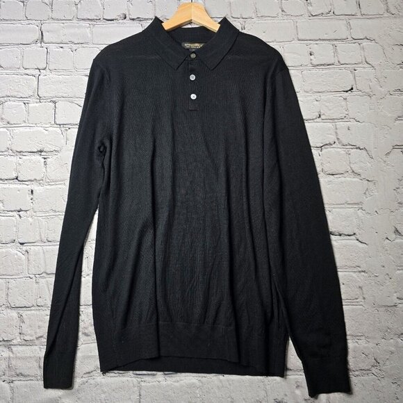 Banana Republic 100% Merino Wool Black Collared Knit Sweater Top Size L Tall - Picture 1 of 9
